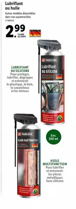 Lidl Lubrifiant Ou Huile Parkside offre