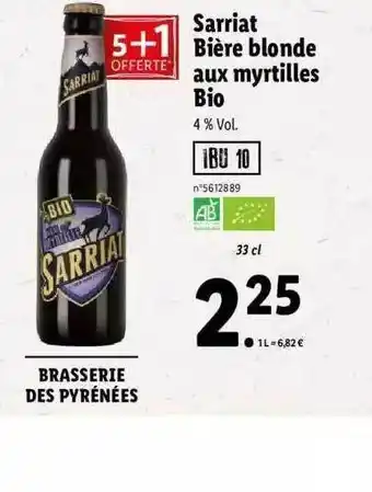 Lidl Sarriat Bière Blonde Aux Myrtilles Bio offre