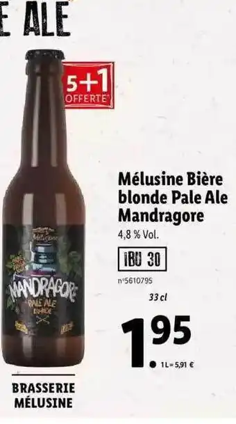 Lidl Mélusine Bière Blonde Pale Ale Mandragore offre