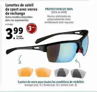 Lidl Lunettes De Soleil De Sport Avec Verres De Rechange offre