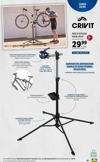 Lidl Pied D'atelier Pour Vélo Crivit offre