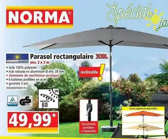 Norma Parasol Rectangulaire Solar-sunshine offre
