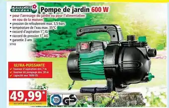 Norma Pompe De Jardin 600 W Powertec Garden offre