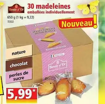 Norma 30 Madeleines Emballées Individuellement Boule D'or offre