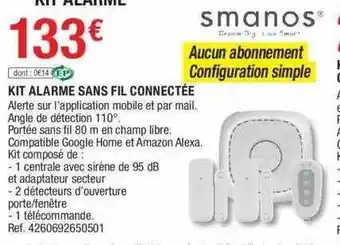 Brico Dépôt Kit Alarme Sans Fil Connectée Smanos offre