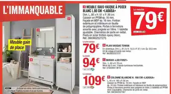Brico Dépôt Meuble Sous-vasque à Poser Blanc L.80 Cm «ladoga», Plan Vasque Towan, Miroir «led First», Colonne Blanche H. 190 Cm «ladoga» offre