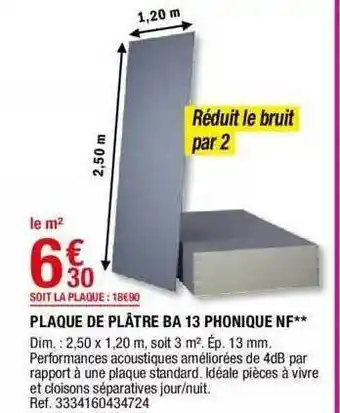 Brico Dépôt Plaque De Plâtre Ba 13 Phonique Nf offre