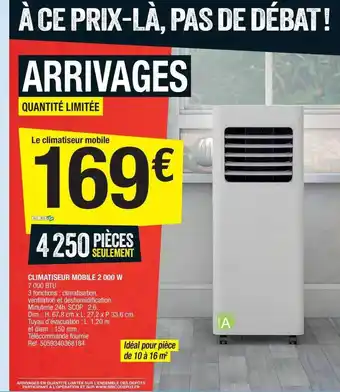 Brico Dépôt Climatiseur Mobile 2000 W offre