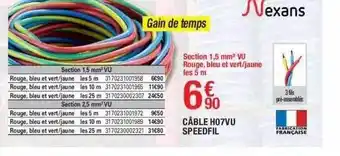 Brico Dépôt Câble H07vu Speedfil Nexans offre