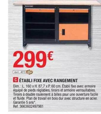 Brico Dépôt établi Fixe Avec Rangement offre