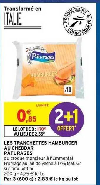 Intermarché Hyper Les Tranchettes Hamburger Au Cheddar Pâturages offre