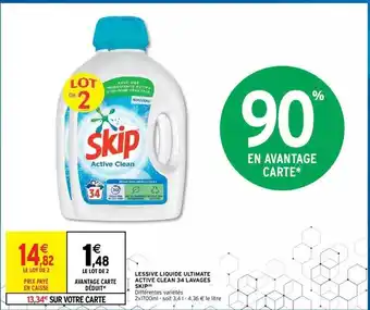 Intermarché Hyper Lessive Liquide Ultimate Active Clean 34 Lavages Skip offre