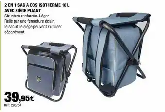 Autobacs 2 En 1 Sac à Dos Isotherme 18l Avec Siège Pliant offre