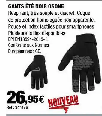 Autobacs Gants été Noir Osone offre