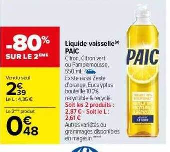 Carrefour Liquide Vaisselle Paic offre