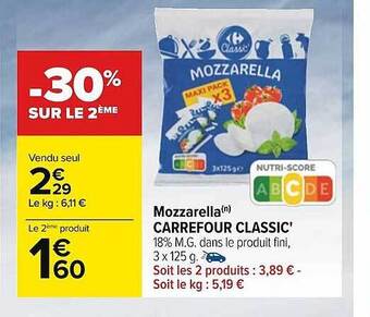 Carrefour Mozzarella Carrefour Classic' offre