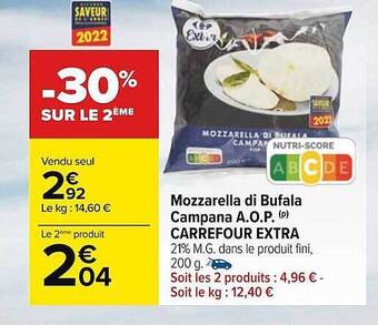 Carrefour Mozzarella Di Bufala Campana A.o.p. Carrefour Extra offre