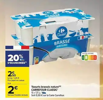 Carrefour Yaourts Brassés Nature Carrefour Classic' offre