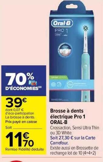Carrefour Market Brosse à Dents électrique Pro 1 Oral-b offre