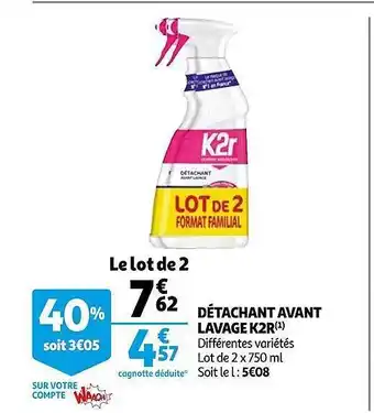 Auchan Détachant Avant Lavage K2r offre