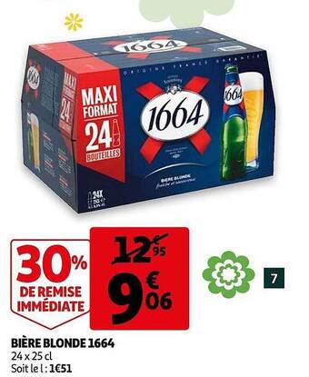 Auchan Bière Blonde 1664 offre