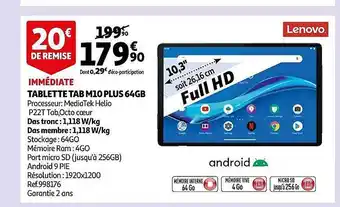 Auchan Tablette Tab M10 Plus 64gb Lenovo offre
