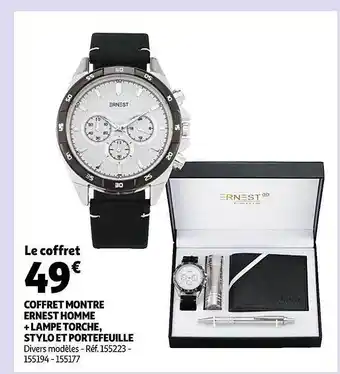 Auchan Coffret Montre Ernest Homme + Lampe Torche, Stylo Et Portefeuille offre
