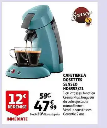 Auchan Cafetière à Dosettes Senseo Hd6553-21 offre