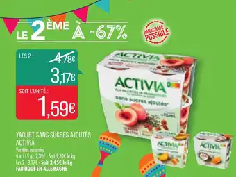 Match Yaourt sans sucres ajoutés activia offre
