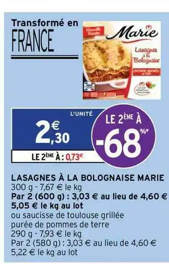 Intermarché Contact Lasagnes à La Bolognaise Marie offre