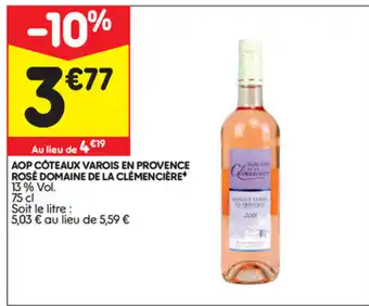 Leader Price AOP Côteaux varois en Provence Rosé Domaine de la clémencière offre