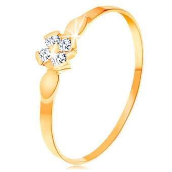Ékszer Eshop 14k sárga arany gyűrű - virág négy átlátszó cirkóniából, fényes levelek - nagyság_ 55 ajánlat