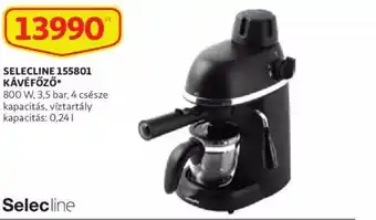Auchan SELECLINE 155801 KÁVÉFŐZŐ 800 W, 3,5 bar, 4 csésze kapacitás, víztartály kapacitás: 0,24 l ajánlat
