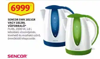 SENCOR SWK 1811GR VAGY 1812BL VÍZFORRALÓ Ft/db, 2000 W, 1,8 l, kétoldalú vízszintjelzés