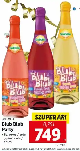 Solevita Blub Blub Part Barackos / erdei gyümölcsös / epres 0,75 L