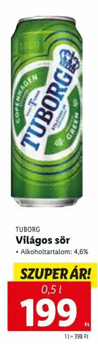 Tuborg Világos sör Alkoholtartalom: 4,6% 0,5 L
