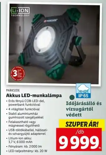 Parkside Akkus LED-munkalámpa Erős fényű COB-LED-del powerbank funkcióval 4 világÍtási funkcióval, Fényáram: kb. 2000 lm