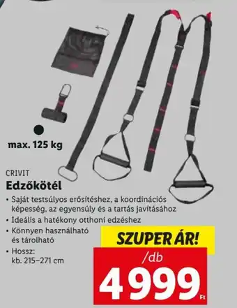 Lidl Crivit Edzőkötél Saját testsúlyos erősÍtéshez, a koordinációs képesség, az egyensúly és a tartás javÍtásához, Hossz: 215-271 ajánlat