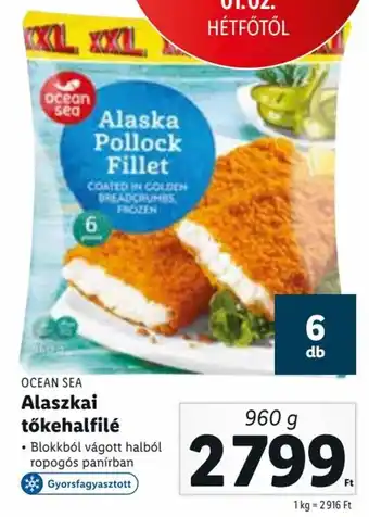 Lidl Ocean Sea Alaszkai tökehalfilé Blokkból vágott halból ropogós panÍrban 960 g ajánlat
