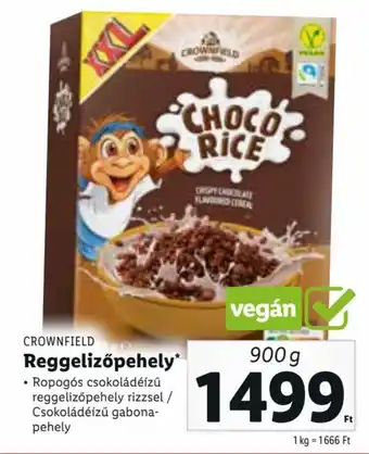 Lidl Crownfield Reffelizőpehely Ropogós csokoládéÍzű reggelizőpehely rizzsel / CsokoládéÍzű gabonapehely 900 g ajánlat