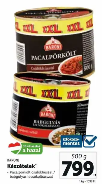 Lidl Baroni Készételek Pacalpörkölt csülökhússal / babguyás lecsókolbásszal 500 g ajánlat