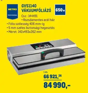 Metro Metro professional gvs1140 vákuumfóliáyó 65öw 142x493x262mm ajánlat