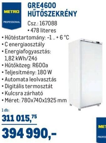 Metro Metro professional gre4600 hűtőszekrénz 180w 780x740x1925mm ajánlat