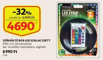Színváltó rgb led szalag szett ip65 3m táviránytóval bel-és kültéri használatra vághtó 5m