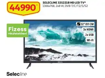 Auchan Selecline 32s221b hd led tv 1366x769 2x8w 32" ajánlat