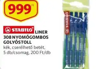 Stabilo liner 308 nyomógombos golyóstoll kék cserélhető betét 5 db/csomag