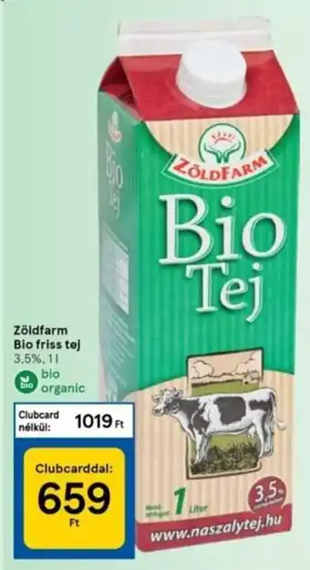 Tesco Zöldfarm bio friss tej 3.5% 1l ajánlat