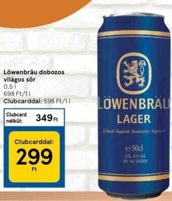 Tesco Löwenbräu dobozos világos sör 0.5l ajánlat