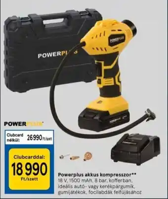 Tesco Powerplus akkus kompresszor 18v 1500 mAh 8 bar kofferban ajánlat