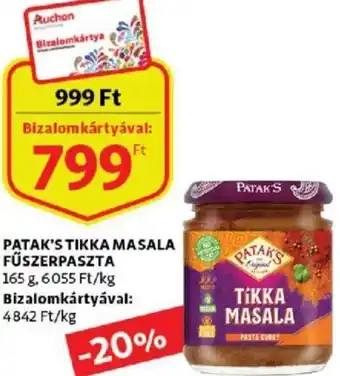 Auchan Patak's tikka masala fűszerpaszta 165g ajánlat